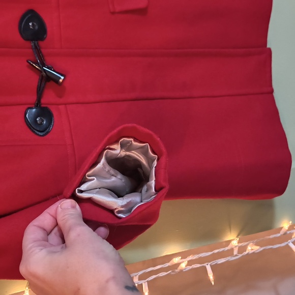 Women's Calvin Klein size 4 red toggle zip wool removable hood Winter coat S - Picture 7 of 17